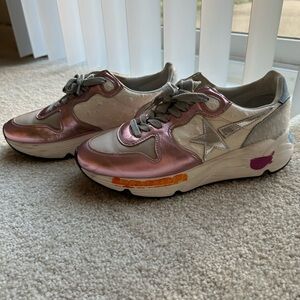 Authentic Used Golden Goose Running Sole Pink and Silver Women's Sneakers
